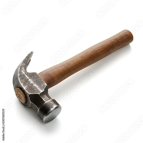 Metal claw hammer with a wooden handle for construction and home repair