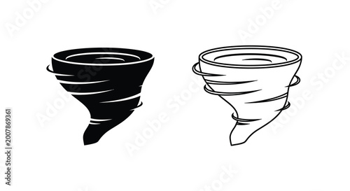 Canvas Print Two tornado illustrations a black and white depiction of powerful weather phenom