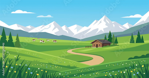 alps, mountains, landscape, summer, nature, green, sky, valley, meadow, mountain, clouds, scenic, panorama, travel, alpine, grass, forest, road, peaks, snow, clouds, rural, trees, tourism, view, wilde
