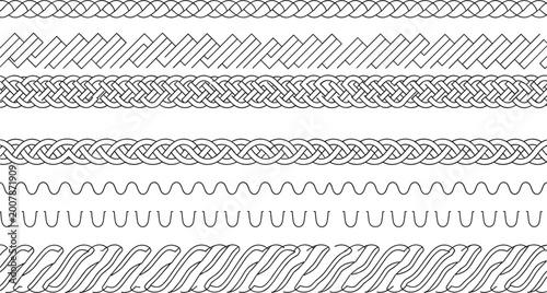 Tableau sur toile Decorative Braided Border and Rope Pattern Set with Celtic Knot and Woven Line S