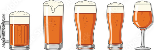 Cuadro en lienzo Beer Glass and Mug Icon Set with Ale, Lager, and Craft Beer in Various Glass Sty