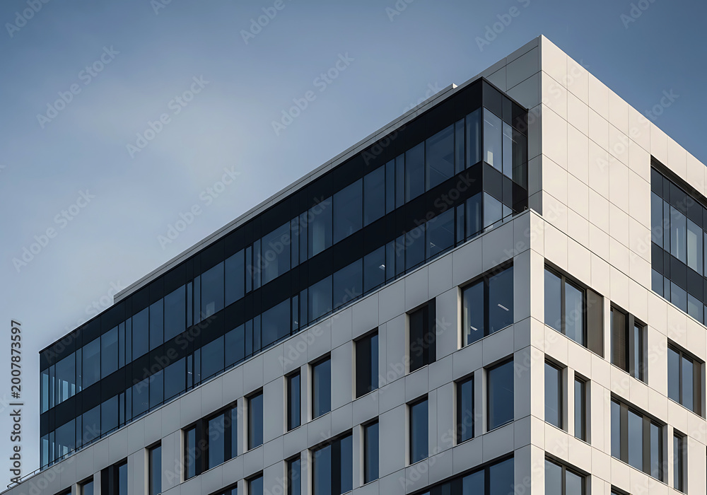 Obraz premium Modern office building exterior wall logo mockup space