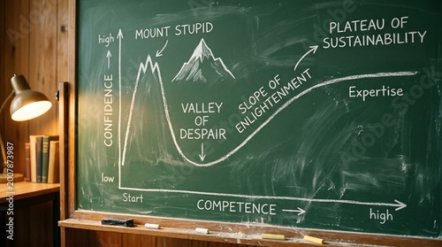 Dunning-Kruger Effect Chalkboard Graph Competence Confidence Curve — Education Psychology Art