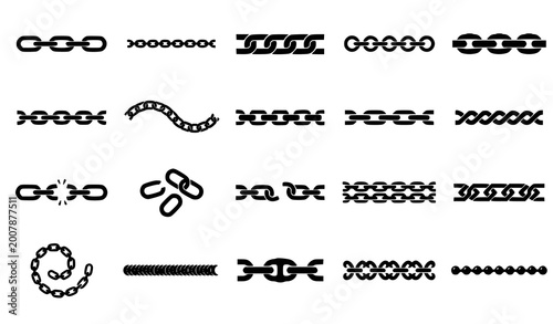 Chain vector brush set with metal link strokes and chain link pattern elements