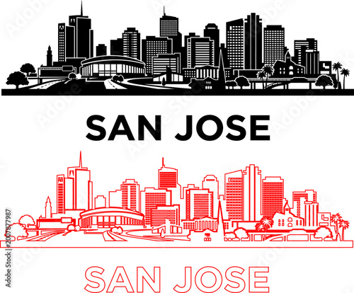 San jose skyline illustration a modern cityscape with dual representations