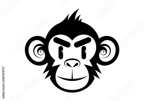 Photography Minimalist black and white monkey face mascot logo