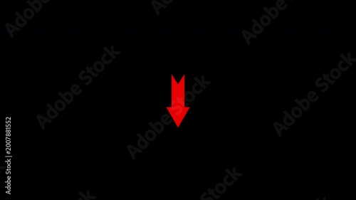Red arrow pointing down animation on black background, for ui and, directional signage