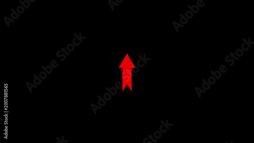 Minimalist red arrow pointing upwards animation on black background, for ui and motion