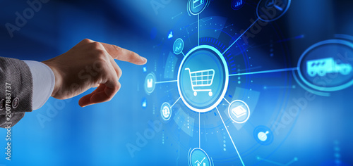 E-commerce platform with online shopping cart and digital payment processing interface.