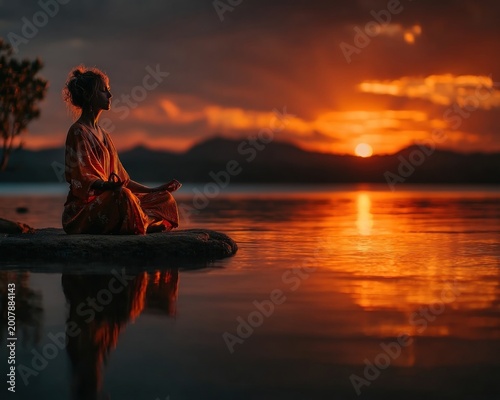 Woman in seated yoga pose with calm background, reflecting peace on International Yoga Day