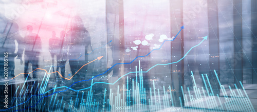 Stock Market Performance Visualization with Business Person and Financial Graphs.