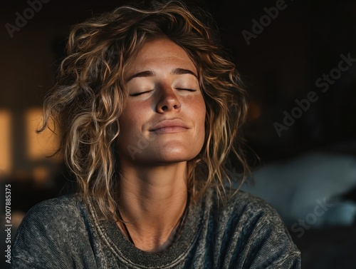 Woman meditating at home to represent calm living for wellness awareness