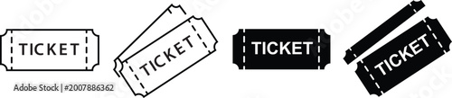 Foto Minimalist ticket icon set, black and white event admission stubs, vector raffle