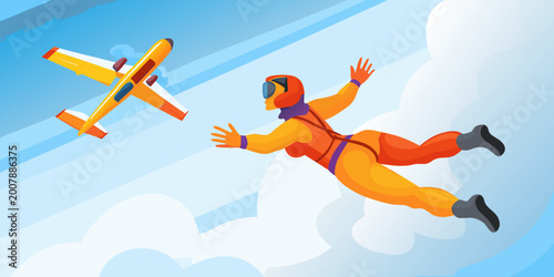 Bild auf Leinwand Skydiver in free fall with airplane vector illustration