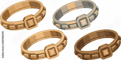 Foto Four metallic rings with square buckles isolated on white
