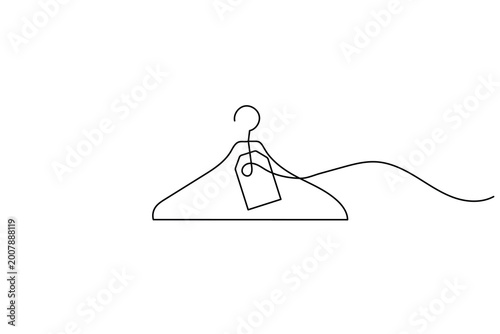 Minimalist single line drawing clothes hanger with a price tag fashion
