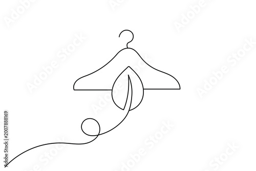 Single line drawing clothes hanger with leaf and swirl minimalist