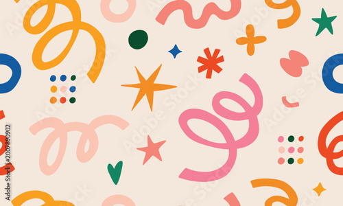 Seamless hand-drawn pattern with bold lines in the shape of serpentines. Festive Design for Backdrop, Wrapping Paper and Textiles. Vector illustration