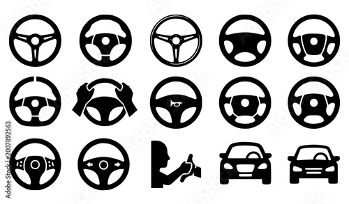 Canvastavla Bold silhouette steering wheel icon set for car driving and automotive control v