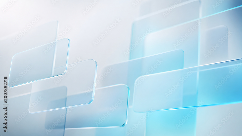 Abstract 3D Render of Floating Translucent Blue Glass Panels