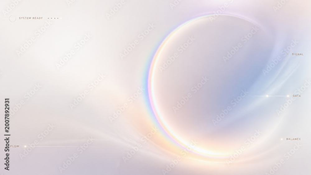 Abstract futuristic holographic, iridescent iridescent circle on white background