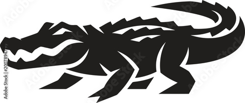 Black crocodile silhouette, reptile icon, wildlife symbol, vector graphic