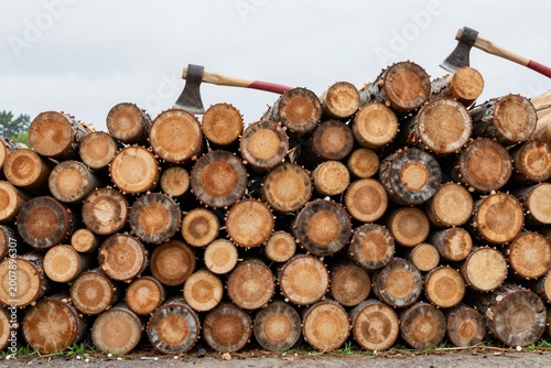 Stacked Logs with Axes - Timber Resource