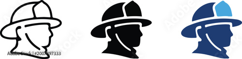 Photos firefighter helmet profile icon set outline silhouette blue vector flat fire dep