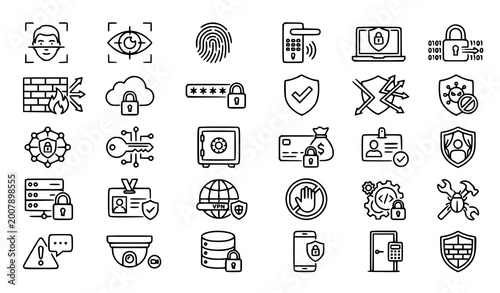Tableau sur toile Cybersecurity and data protection thin line icons set with editable stroke inclu