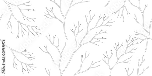 Foto Seamless pattern of delicate hand drawn twigs and branches in fine line art styl