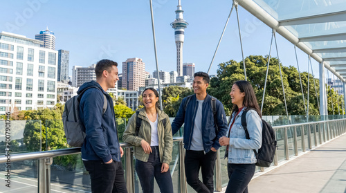 International students in Auckland, New Zealand, study abroad and education concept. 