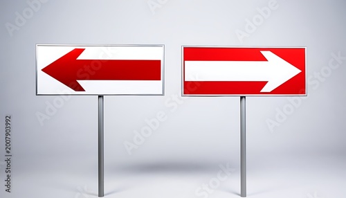 Directional signs with red arrows indicating left and right on white background