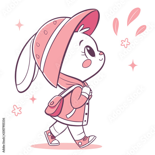 Cute Cartoon Bunny in Pink Outfit