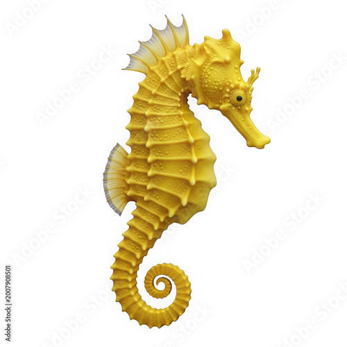 A yellow seahorse with a curled tail isolated on transparent background, PNG