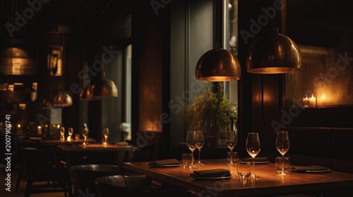 Upscale Restaurant Ready for Evening Service with Candlelit Tables and Low Lighting