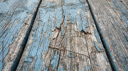 Peeling Blue Paint on Weathered Wooden Planks