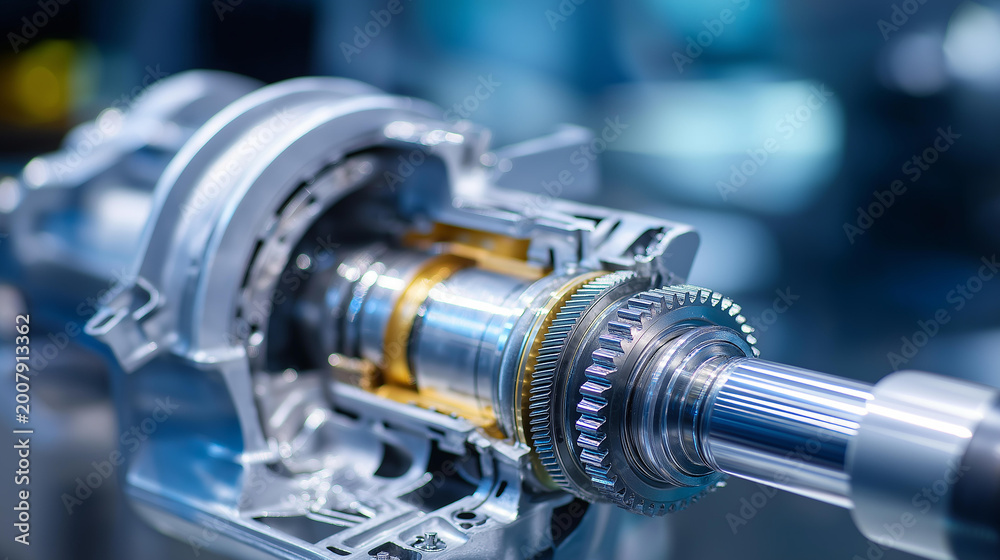 Fototapeta premium Detailed cutaway view of a modern internal combustion engine cross-section revealing internal components and mechanical precision. Engine cross-section, modern cutaway, internal