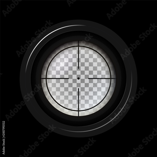 Fotografie Photorealistic detailed sniper rifle scope aim isolated on black background