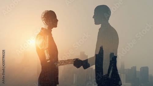 Future of work concept: humanoid robot and business leader partnership as automation reshapes jobs