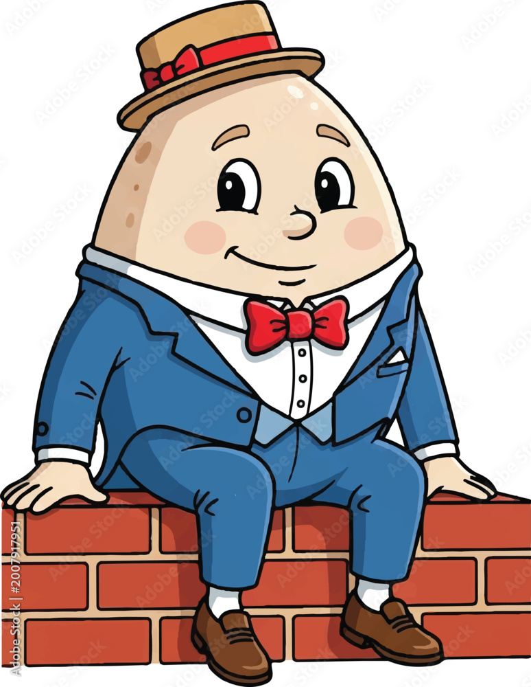 Fototapeta premium Humpty Dumpty Character Silhouette Vector Illustration on Brick Wall