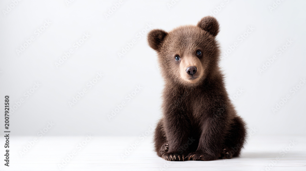 Fototapeta premium Cute baby bear sitting on a plain background