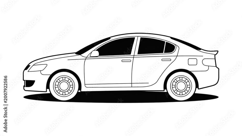 Fototapeta premium Modern silver sedan car side view illustration Vector