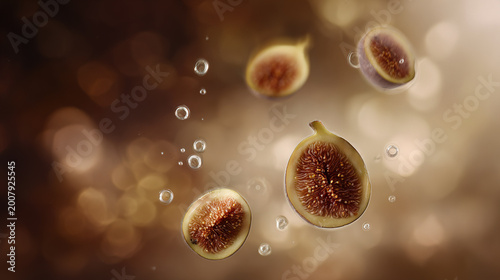 Fresh Fig Halves Floating in Water with Bubbles