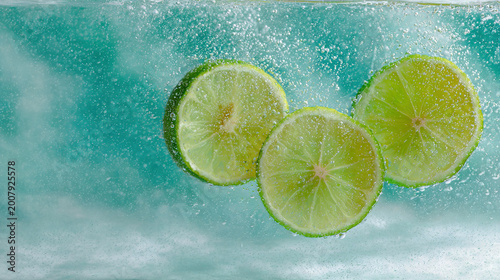 Fresh Lime Slices in Sparkling Water