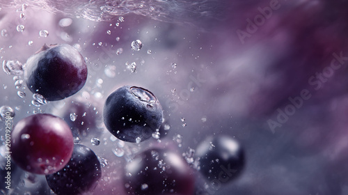 Water droplets in motion with purple background