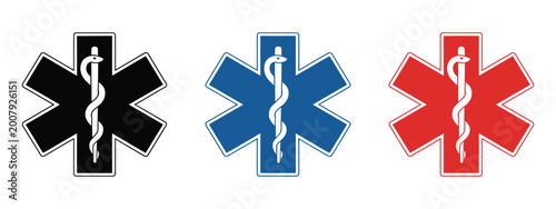 Canvastavla Star Of Life Icon Set, Multicolor Medical Emergency Symbols With Rod Of Asclepiu
