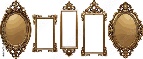 Fotografie Vintage ornate golden frame collection vector set with decorative antique baroqu