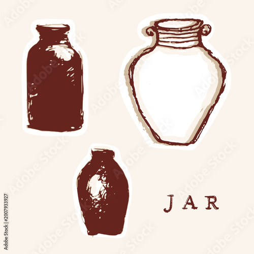 Foto Hand drawn earthenware jar vessel set illustration