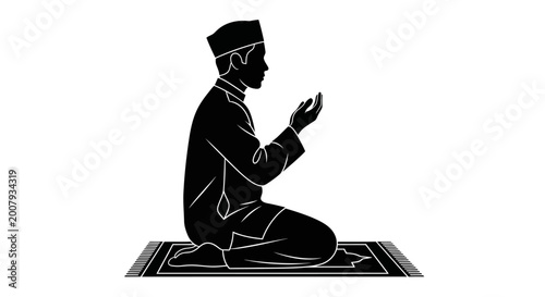 Schilderij op canvas Eid day,Praying man silhouette, Muslim man praying, Islamic prayer, black vector
