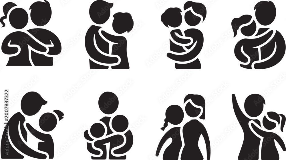 Fototapeta premium flat design family care icons set with diverse parenting and child protection symbols vector illustration